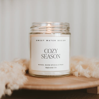 Cozy Season Soy Candle - Clear Jar - 9 oz - Sweet Water Decor - Candles