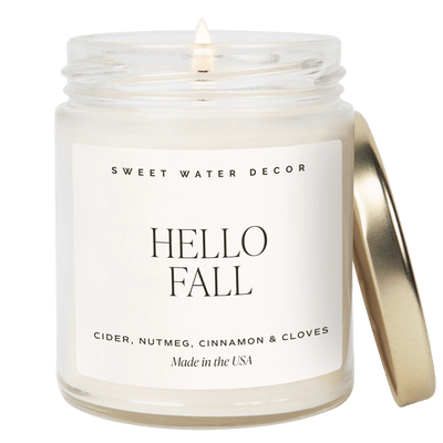 Hello Fall Soy Candle - Clear Jar - 9 oz - Sweet Water Decor - Candles