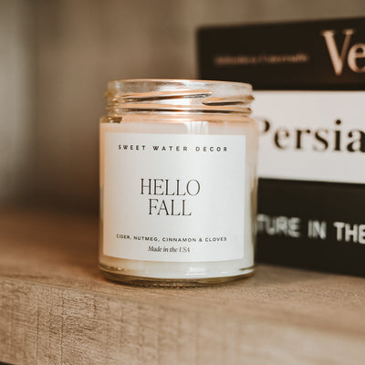 Hello Fall Soy Candle - Clear Jar - 9 oz THON - Sweet Water Decor - Candles