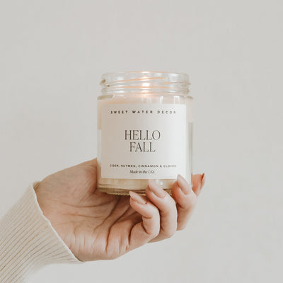 Hello Fall Soy Candle - Clear Jar - 9 oz THON - Sweet Water Decor - Candles