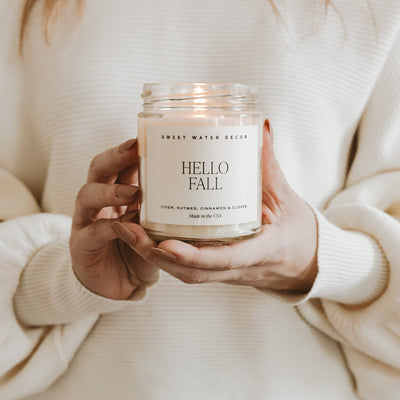 Hello Fall Soy Candle - Clear Jar - 9 oz THON - Sweet Water Decor - Candles