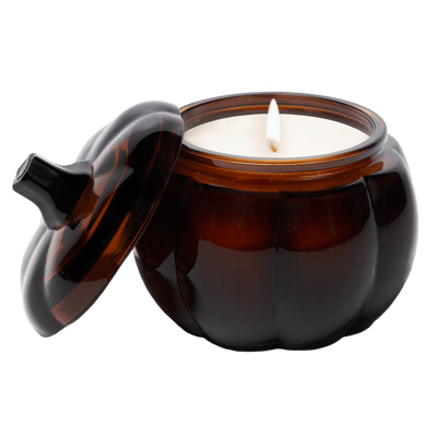 Hello Fall Soy Candle - Amber Glass Pumpkin Jar - 20 oz - Sweet Water Decor - Candles