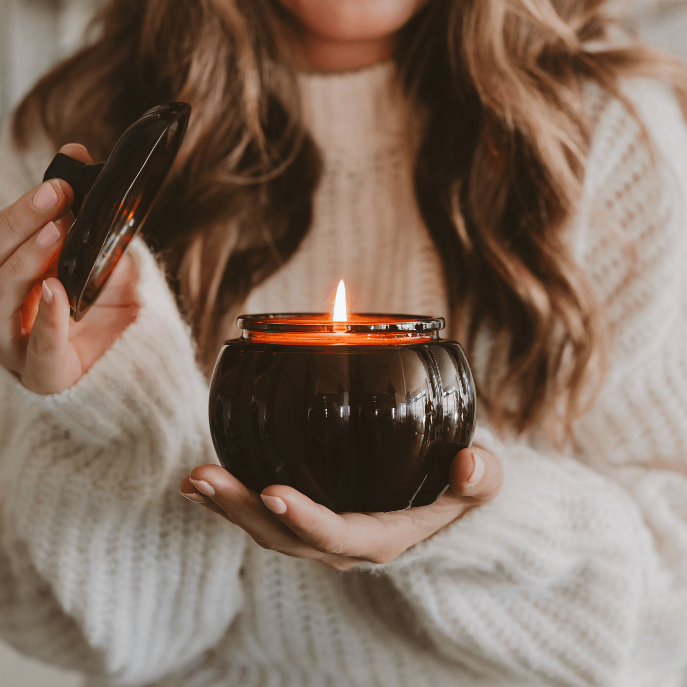 Hello Fall Soy Candle - Amber Glass Pumpkin Jar - 20 oz - Sweet Water Decor - Candles