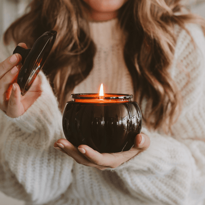 Hello Fall Soy Candle - Amber Glass Pumpkin Jar - 20 oz - Sweet Water Decor - Candles