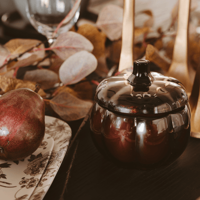 Hello Fall Soy Candle - Amber Glass Pumpkin Jar - 20 oz - Sweet Water Decor - Candles