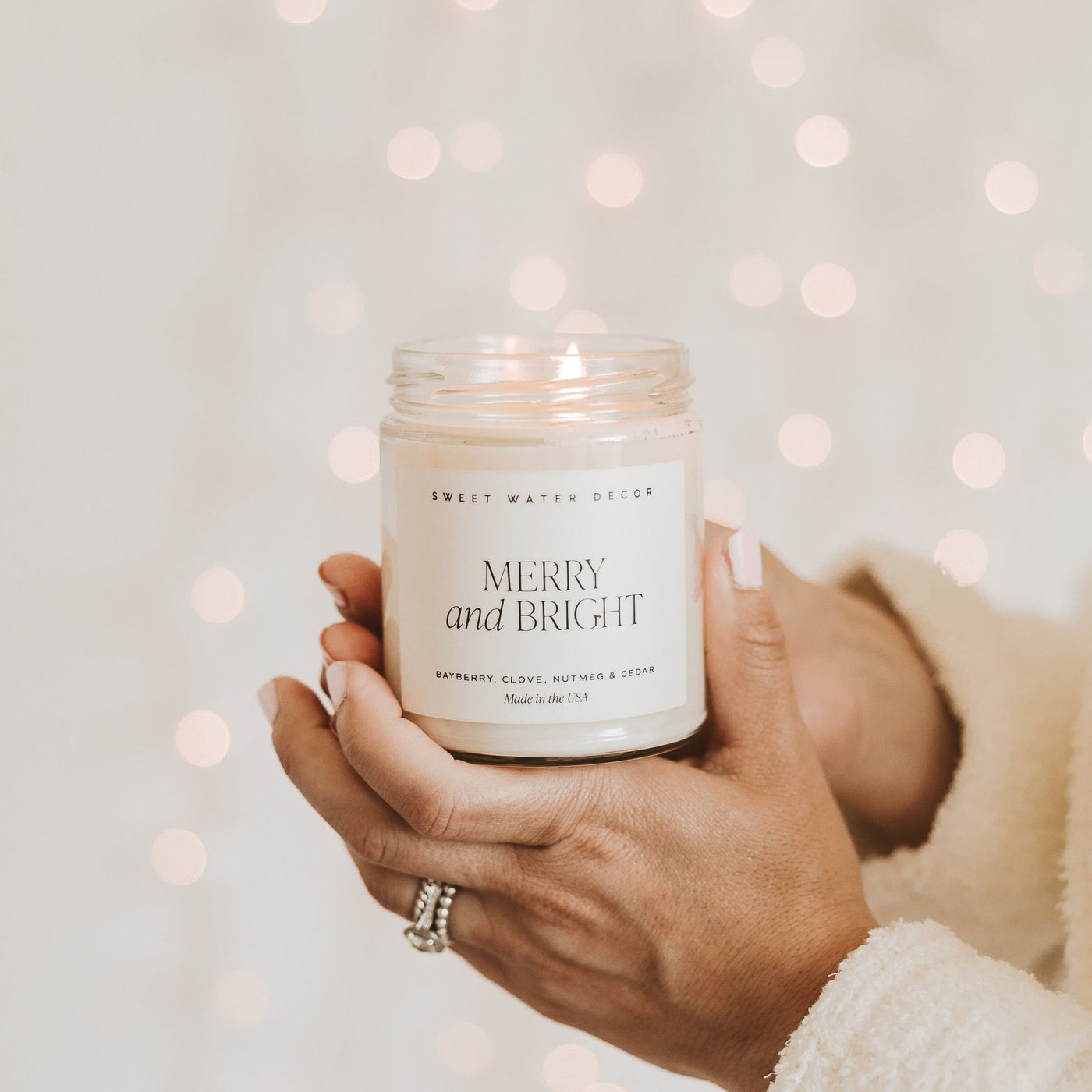 Merry and Bright Soy Candle - Clear Jar - 9 oz - Sweet Water Decor - Candles