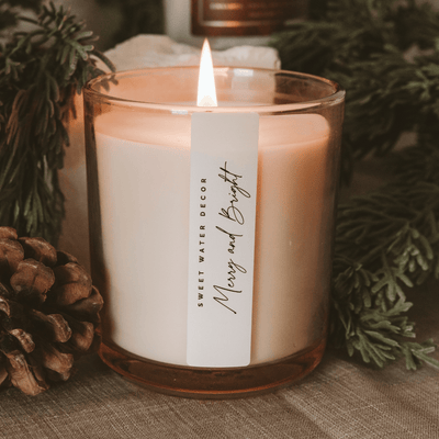 Merry and Bright Soy Candle - Tinted Glass Jar - 12 oz - Sweet Water Decor - Candles