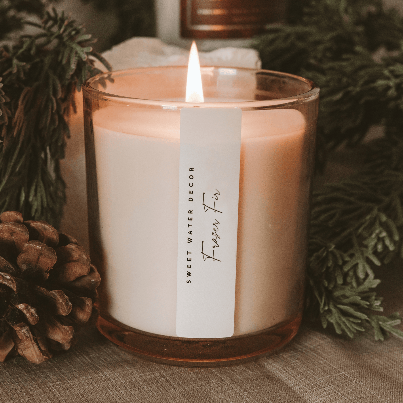 Fraser Fir Soy Candle - Tinted Glass Jar - 12 oz - Sweet Water Decor - Candles