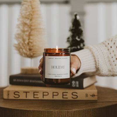 Holiday Soy Candle - Amber Jar - 9 oz - Sweet Water Decor - Candles