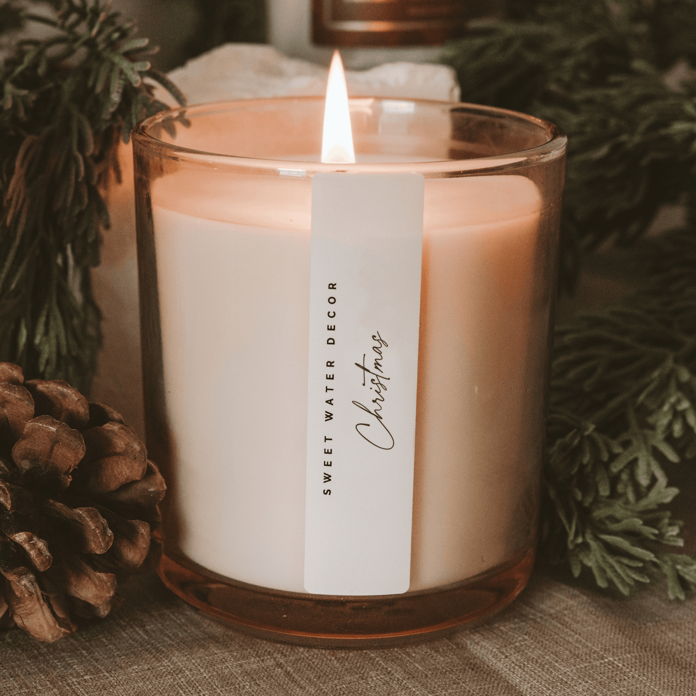 Christmas Soy Candle - Tinted Glass Jar - 12 oz - Sweet Water Decor - Candles