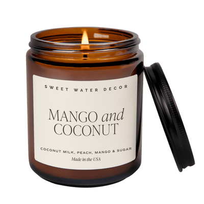 Mango and Coconut Soy Candle - Amber Jar - 9 oz - Sweet Water Decor - Candles