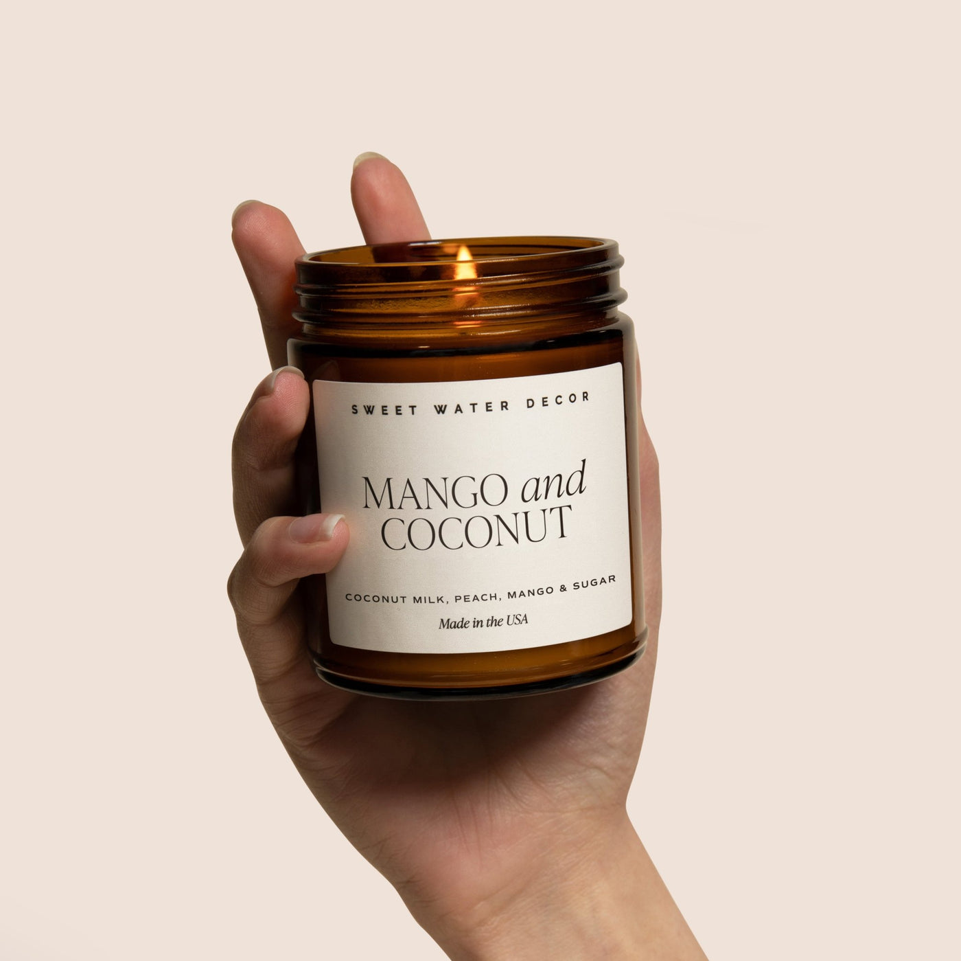 Mango and Coconut Soy Candle - Amber Jar - 9 oz - Sweet Water Decor - Candles