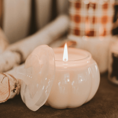 Warm and Cozy Soy Candle - White Translucent Glass Pumpkin Jar - 20 oz - Sweet Water Decor - Candles