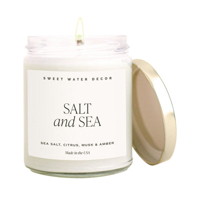 Salt and Sea Soy Candle - Clear Jar - 9 oz - Sweet Water Decor - Candles