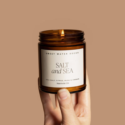 Salt and Sea Soy Candle - Amber Jar - 9 oz - Sweet Water Decor - Candles