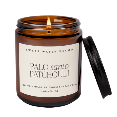 Palo Santo Patchouli Soy Candle - Amber Jar - 9 oz - Sweet Water Decor - Candles