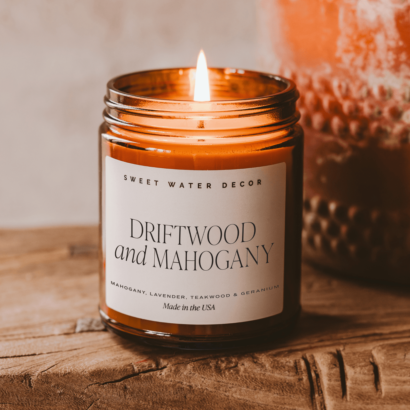 Driftwood and Mahogany Soy Candle - Amber Jar - 9 oz - Sweet Water Decor - Candles