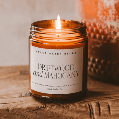 Driftwood and Mahogany Soy Candle - Amber Jar - 9 oz - Sweet Water Decor - Candles