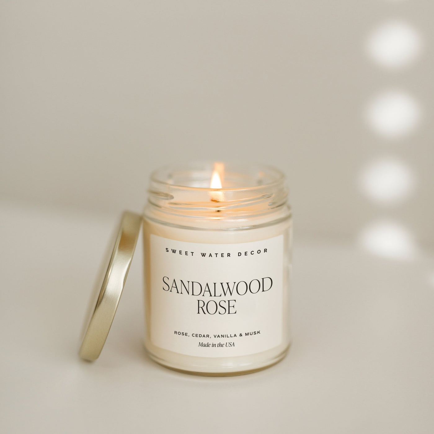 Sandalwood Rose Soy Candle - Clear Jar - 9 oz - Sweet Water Decor - Candles