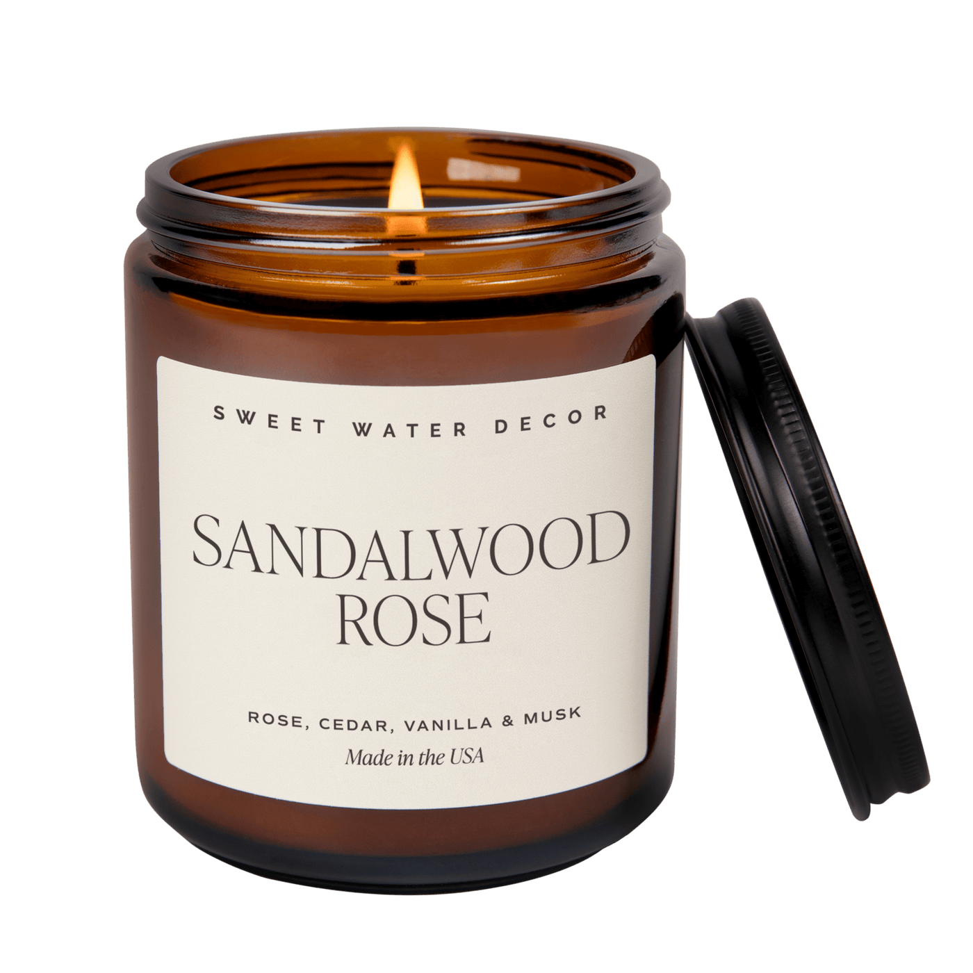 Sandalwood Rose Soy Candle - Amber Jar - 9 oz - Sweet Water Decor - Candles