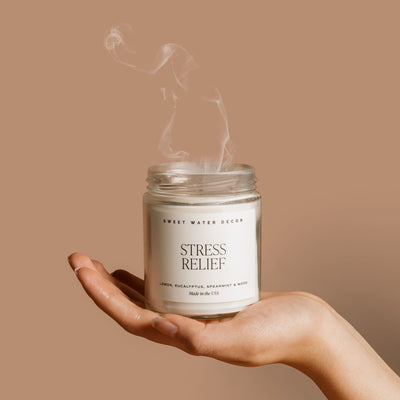 Stress Relief Soy Candle - Clear Jar - 9 oz - Sweet Water Decor - Candles