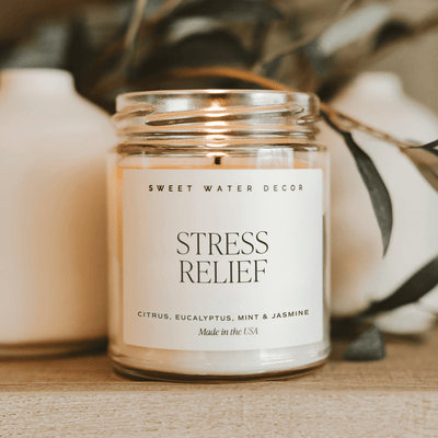 Stress Relief Soy Candle - Clear Jar - 9 oz - Sweet Water Decor - Candles