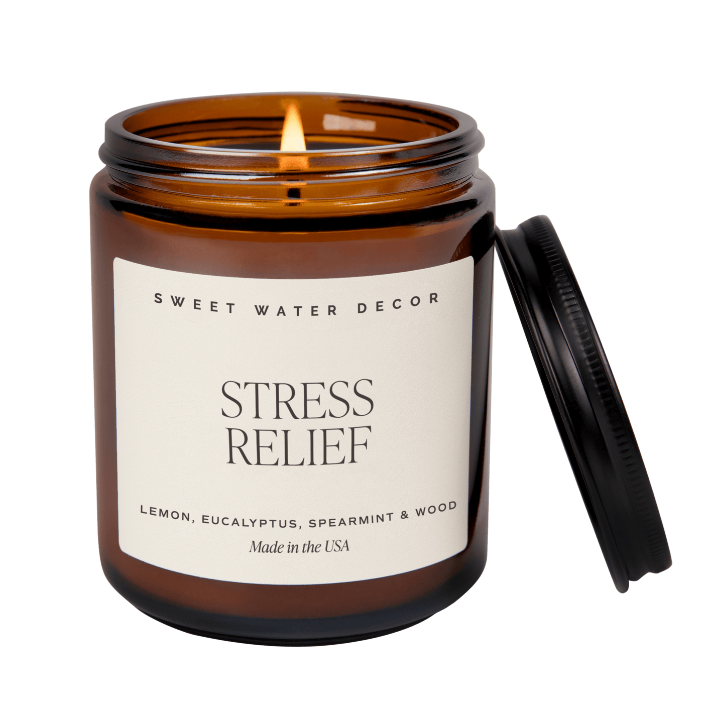 Stress Relief Soy Candle - Amber Jar - 9 oz - Sweet Water Decor - Candles