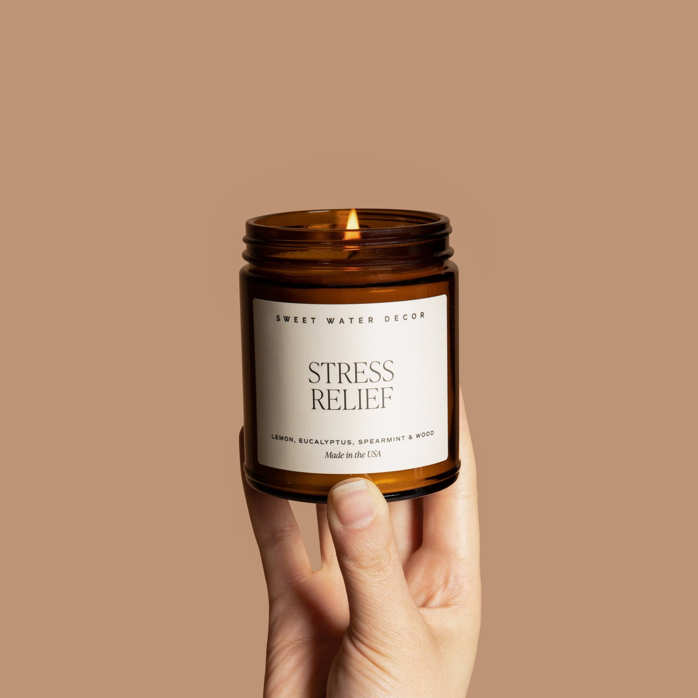 Stress Relief Soy Candle - Amber Jar - 9 oz - Sweet Water Decor - Candles