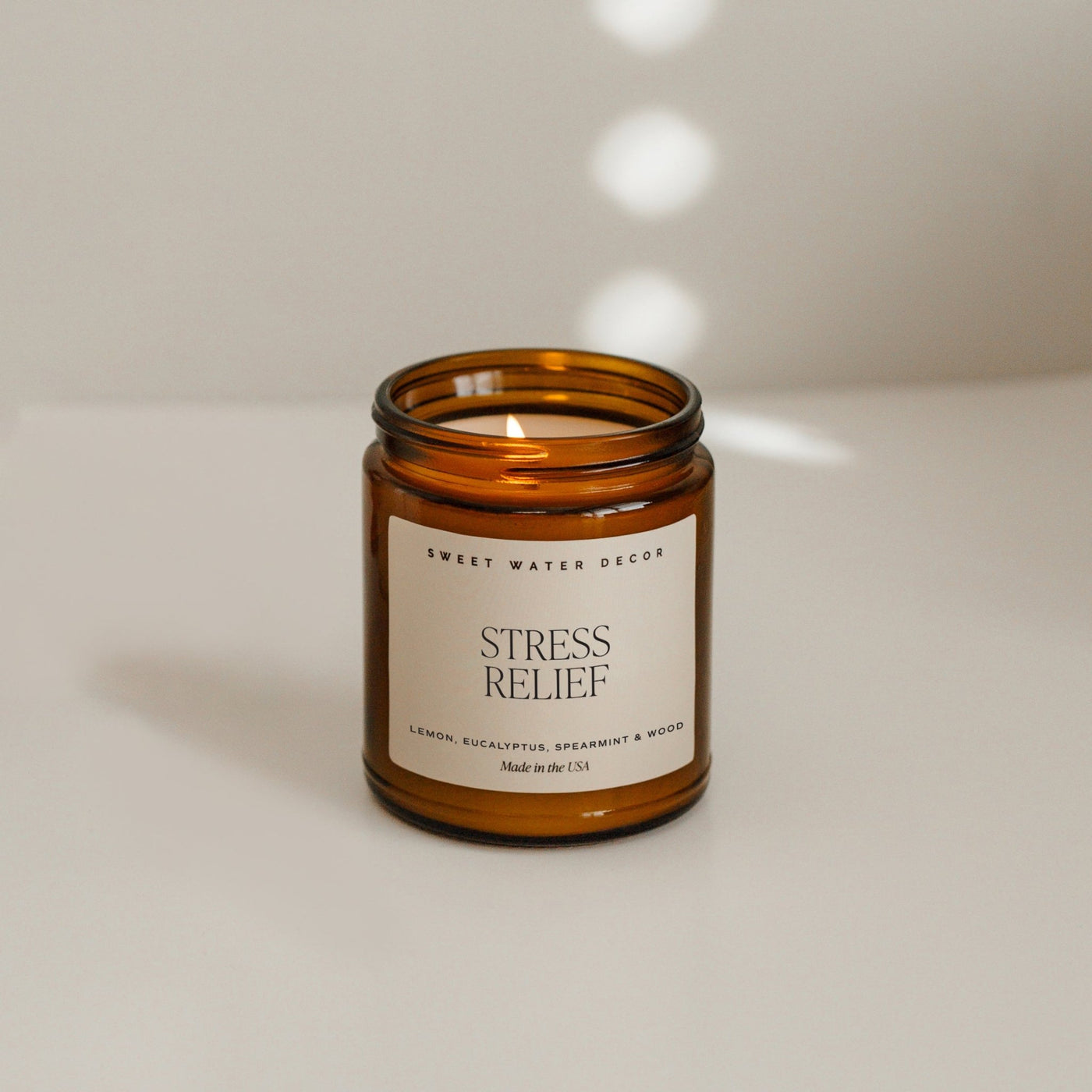 Stress Relief Soy Candle - Amber Jar - 9 oz - Sweet Water Decor - Candles