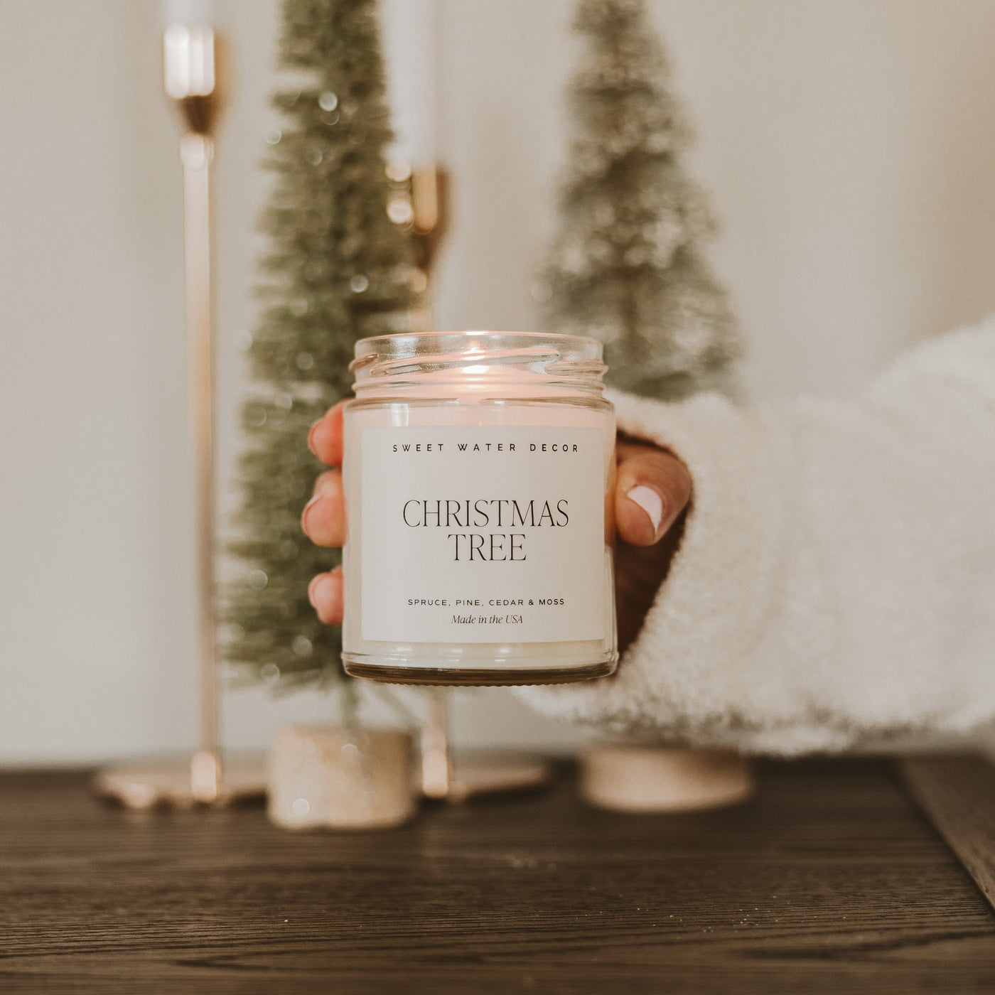 Christmas Tree Soy Candle - Clear Jar - 9 oz - Sweet Water Decor - Candles