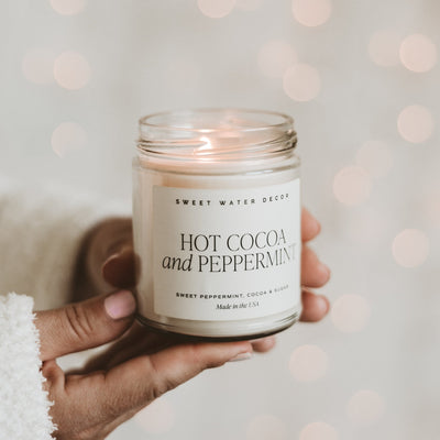 Hot Cocoa and Peppermint Soy Candle - Clear Jar - 9 oz - Sweet Water Decor - Candles