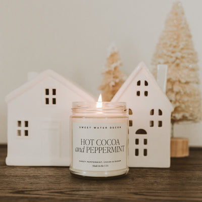 Hot Cocoa and Peppermint Soy Candle - Clear Jar - 9 oz - Sweet Water Decor - Candles
