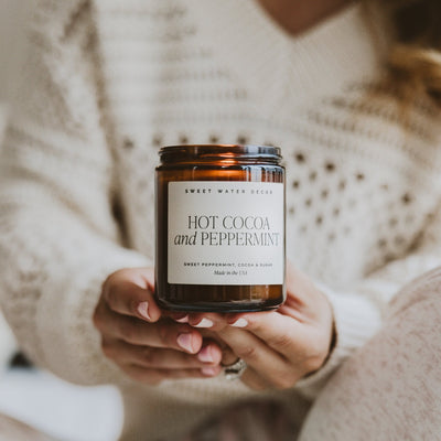 Hot Cocoa and Peppermint Soy Candle - Amber Jar - 9 oz - Sweet Water Decor - Candles