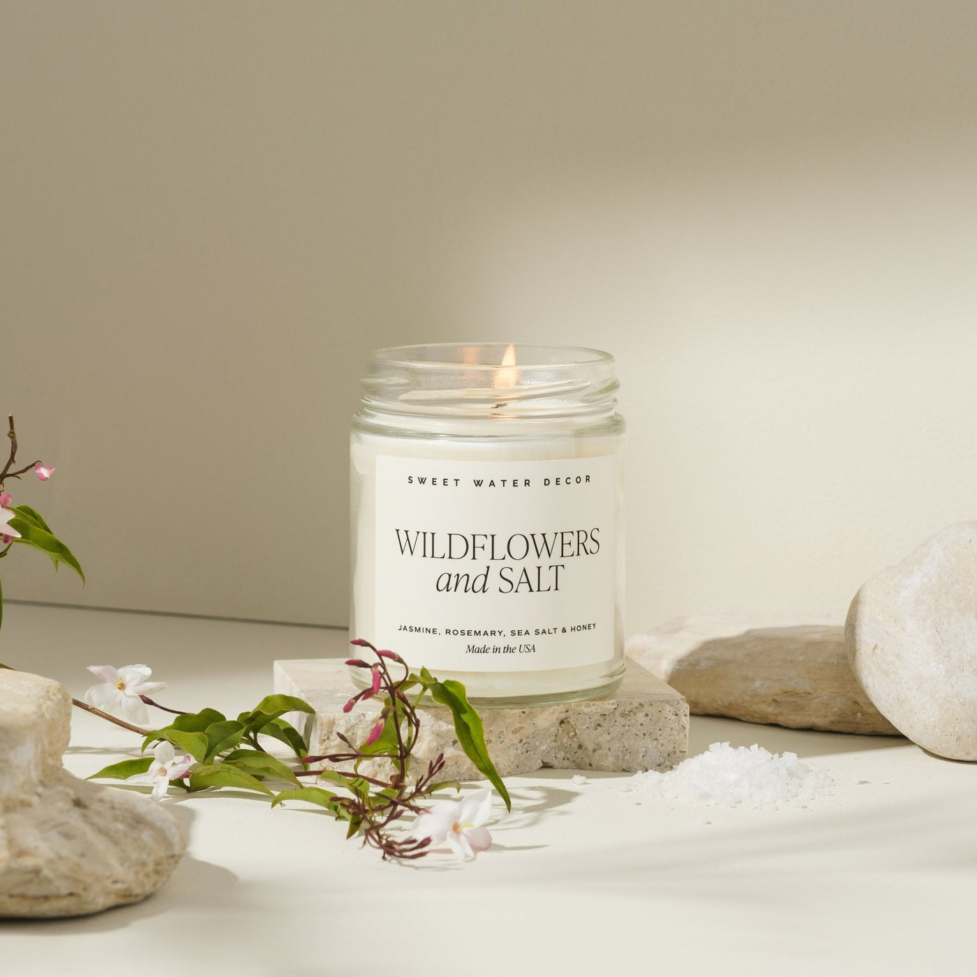 Wildflowers and Salt Soy Candle - Clear Jar - 9 oz THON - Sweet Water Decor - Candles
