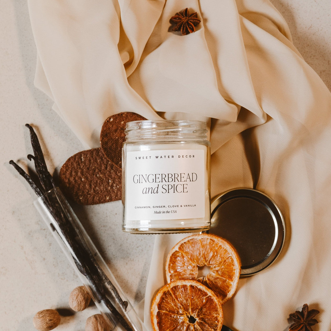 Gingerbread and Spice Soy Candle - Clear Jar - 9 oz - Sweet Water Decor - Candles