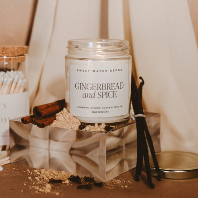 Gingerbread and Spice Soy Candle - Clear Jar - 9 oz - Sweet Water Decor - Candles