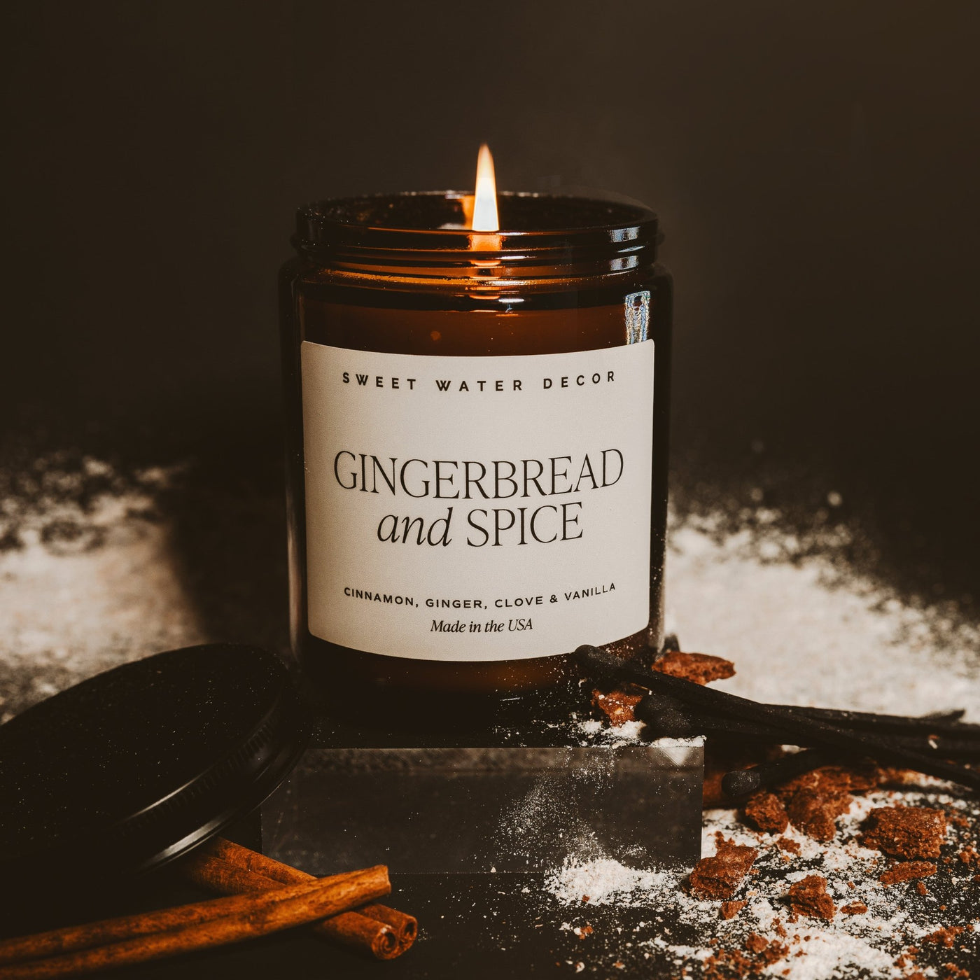 Gingerbread and Spice Soy Candle - Amber Jar - 9 oz - Sweet Water Decor - Candles