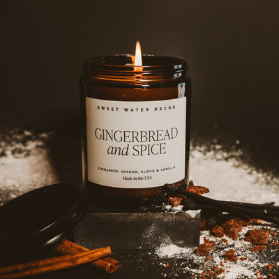 Gingerbread and Spice Soy Candle - Amber Jar - 9 oz - Sweet Water Decor - Candles