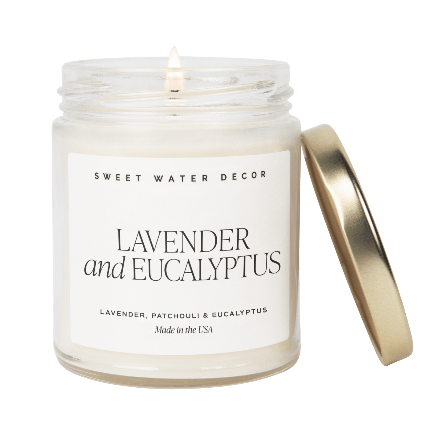 Lavender and Eucalyptus Soy Candle - Clear Jar - 9 oz - Sweet Water Decor - Candles