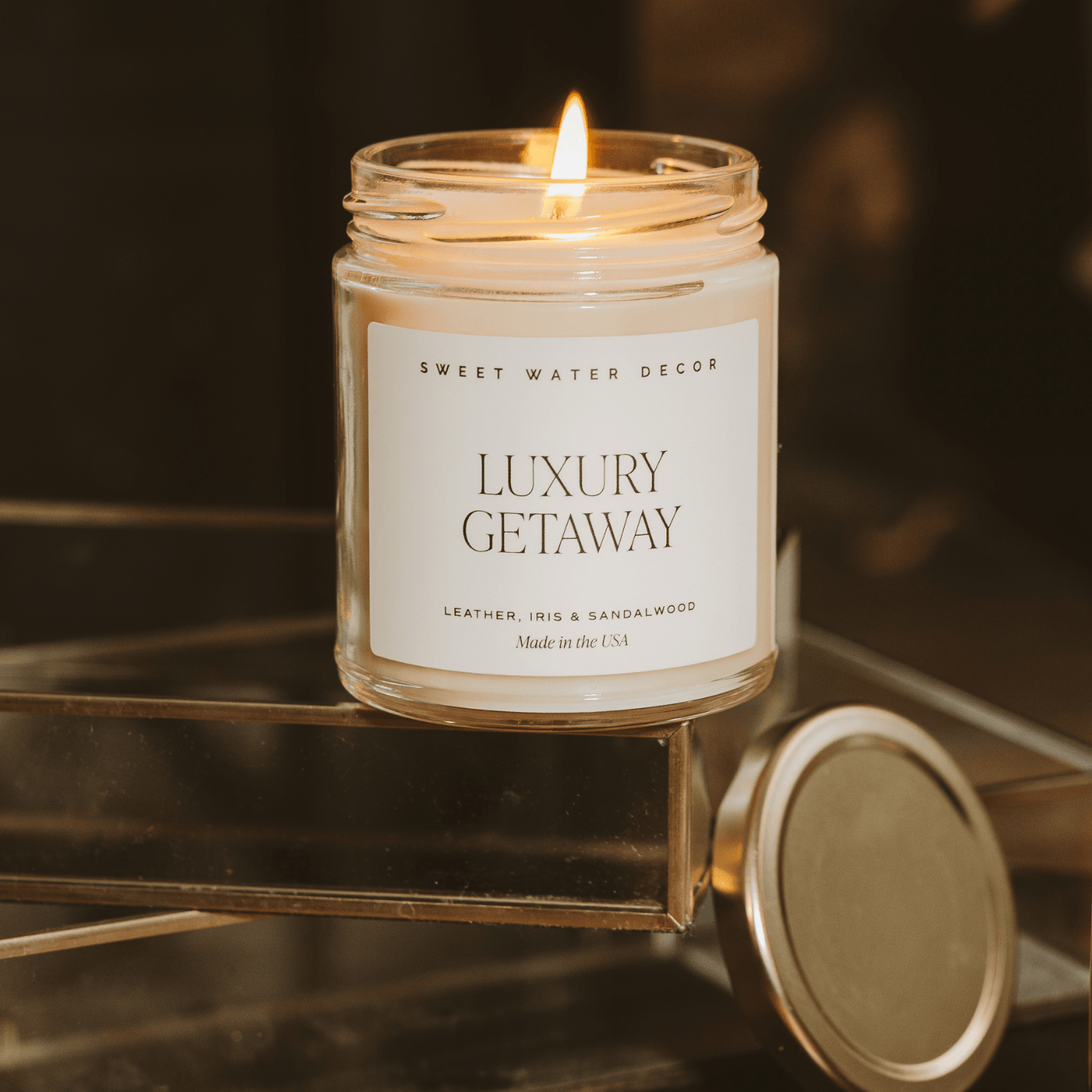 Luxury Getaway Soy Candle - Clear Jar - 9 oz - Sweet Water Decor - Candles