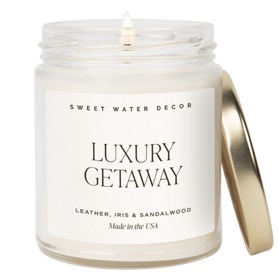 Luxury Getaway Soy Candle - Clear Jar - 9 oz - Sweet Water Decor - Candles