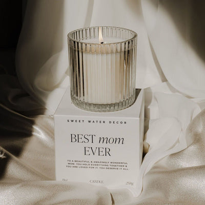 Best Mom Ever Soy Candle - Ribbed Glass Jar with Box - 11 oz - Sweet Water Decor - Candles