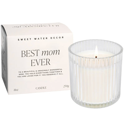 Best Mom Ever Soy Candle - Ribbed Glass Jar with Box - 11 oz - Sweet Water Decor - Candles