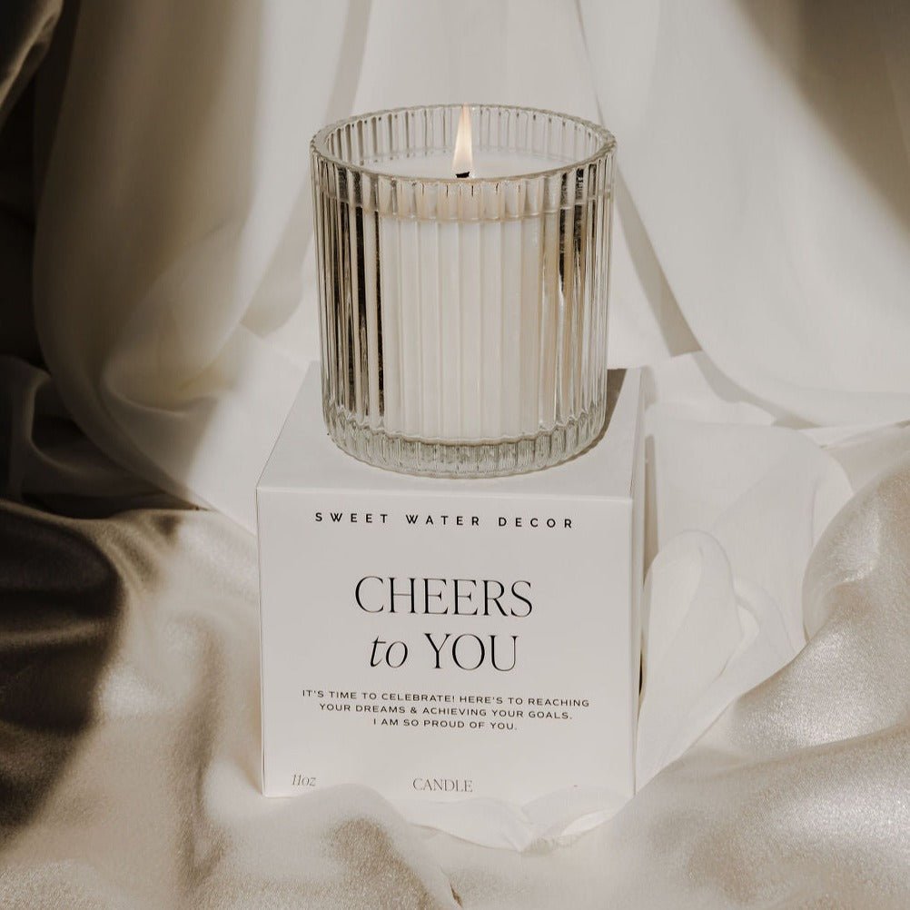 Cheers To You Soy Candle - Ribbed Glass Jar with Box - 11 oz - Sweet Water Decor - Candles