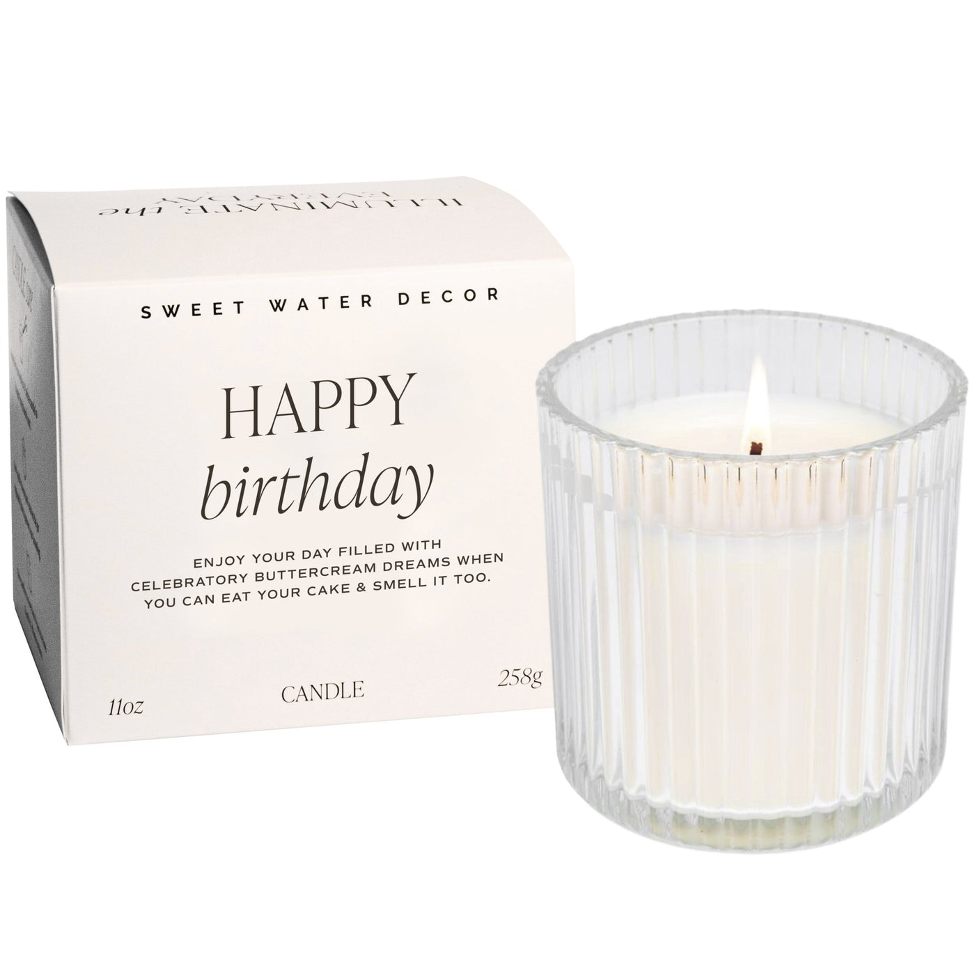 Happy Birthday Soy Candle - Ribbed Glass Jar with Box - 11 oz - Sweet Water Decor - Candles
