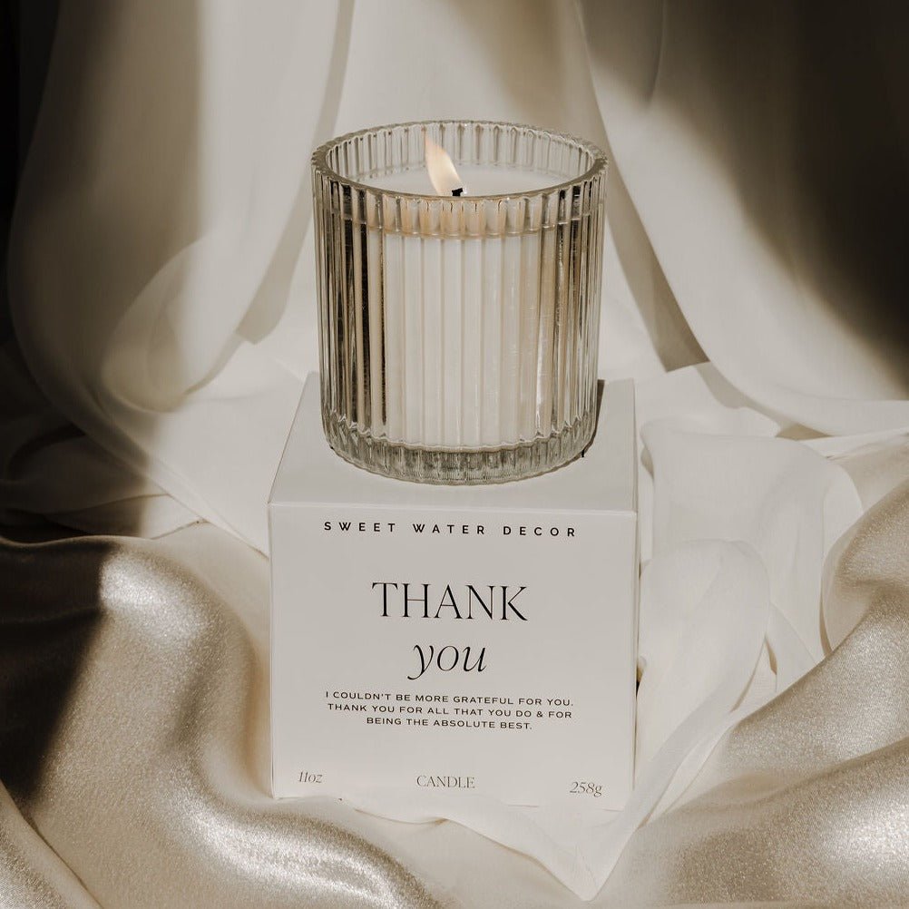 Thank You Soy Candle - Ribbed Glass Jar with Box - 11 oz - Sweet Water Decor - Candles