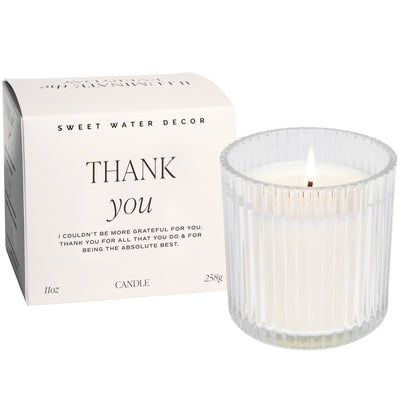 Thank You Soy Candle - Ribbed Glass Jar with Box - 11 oz - Sweet Water Decor - Candles