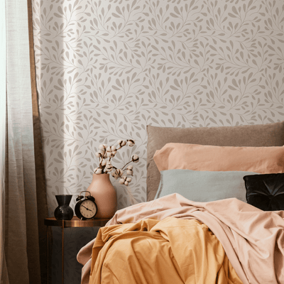 Leaf Wallpaper with a Delicate Vine Motif in Beige - C911 - Sweet Water Decor - Wallpaper