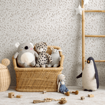 Leaf Wallpaper with a Delicate Vine Motif in Beige - C911 - Sweet Water Decor - Wallpaper