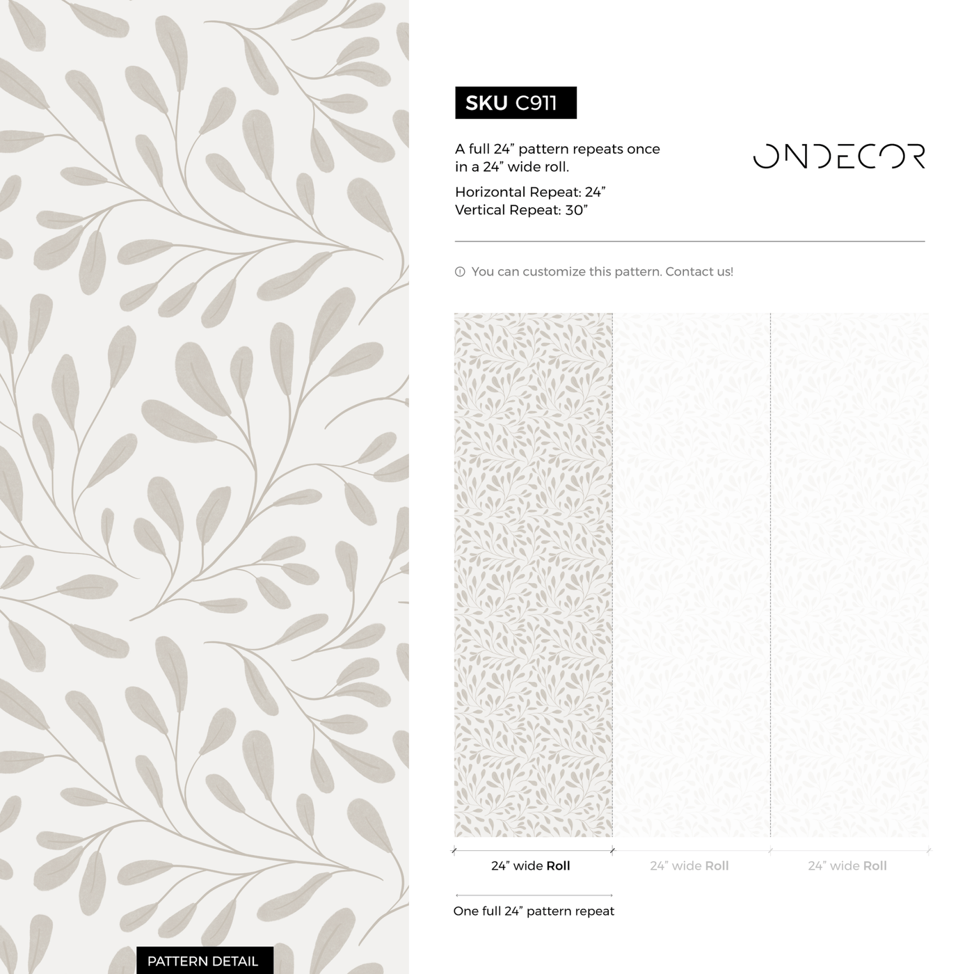 Leaf Wallpaper with a Delicate Vine Motif in Beige - C911 - Sweet Water Decor - Wallpaper